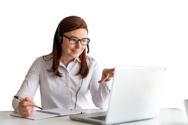 portrait woman work having video call laptop removebg preview